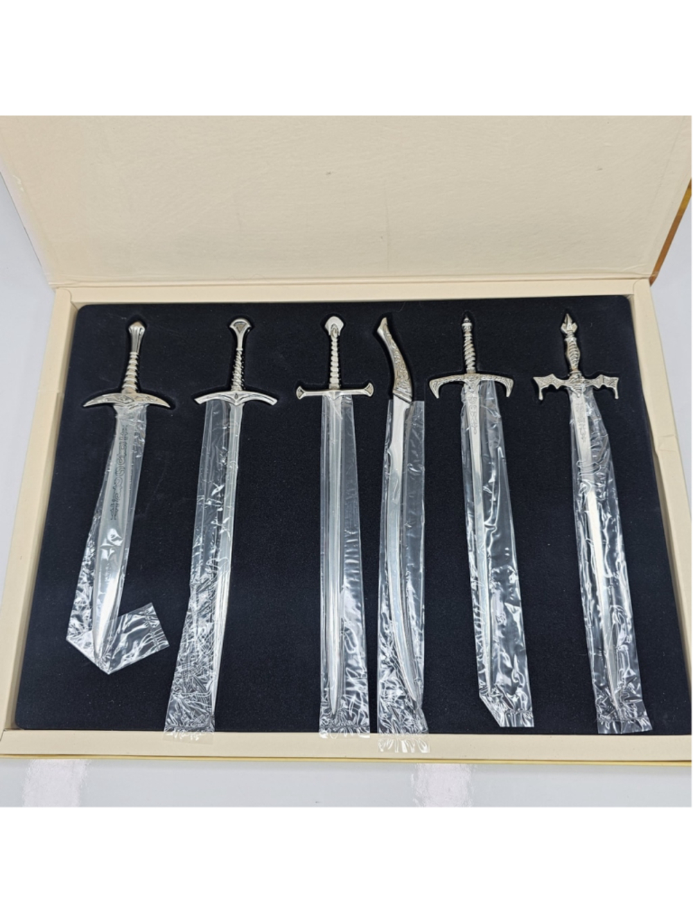 6pc Fantasy Sword Letter Opener Set Dragon Medieval Style Display Box